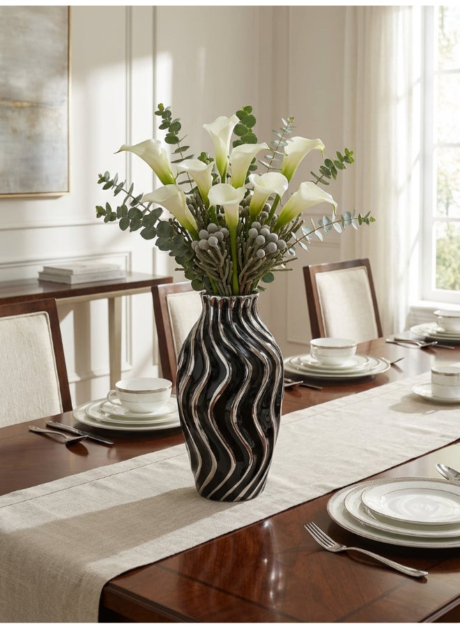 ايست من نون Ceramic Vase for Floral Decorative arrangement, Ht-25 cm | Black Silver Color | Sandune Haze Design | Size -13.5x13.5x25 cm | Perfect for decorativing your living room, Ideal for decorating coffee table, dinning table, console table or any office or living space - Image 1